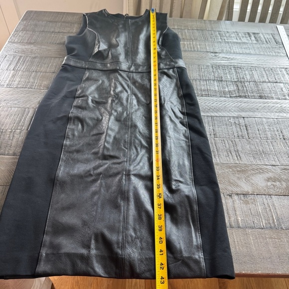 SPANX Combo Leather Like Luxe Sheath Black Vegan Stretch Dress Large LIKE NEW - Picture 3 of 13